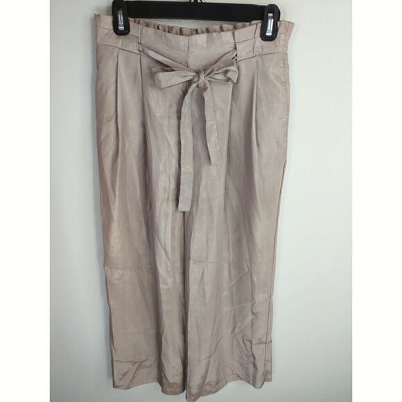 Zara Basic Women's Solid Belted High Rise Trouser Pants Beige Size Small - Picture 1 of 12